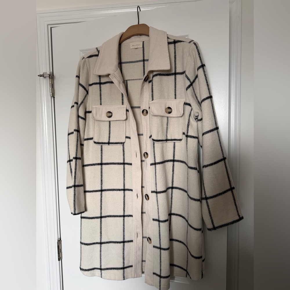 MELLODAY Cream and Black Checkered Trench Coat